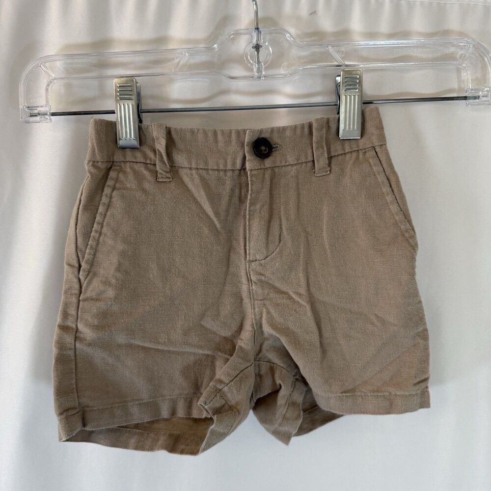 Janie Jack Linen Blend Shorts Infant Boy 12-18 Months Brown Flat Front Button Zi